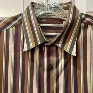 Perry Ellis vintage brown & tan stripe long sleeve shirt. Size XL